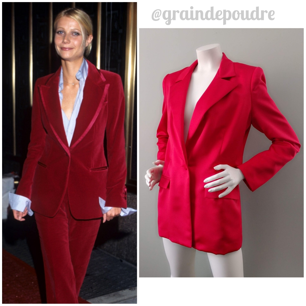 Vtg 90s Red Satin Tuxedo Longline Blazer Jacket M
